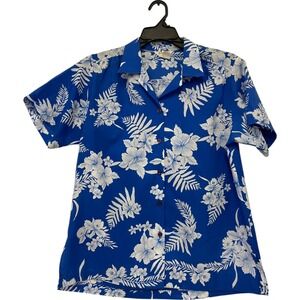 Made In Hawaii Vintage Shirt Mens XL Blue White Floral Tiki Aloha‎ Camp Beach
